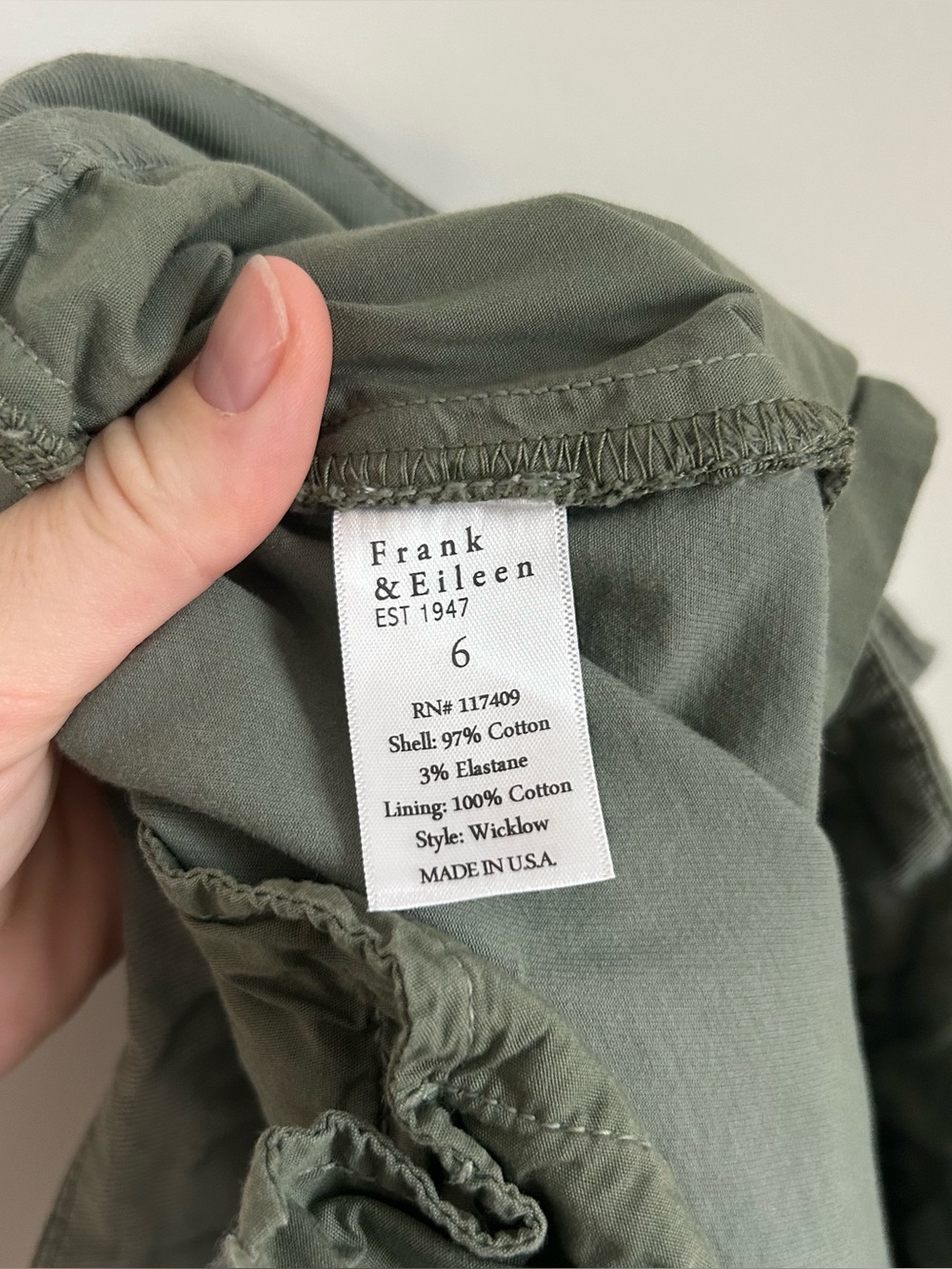 Frank & Eileen Wicklow Pants Olive Green Size 6 - Picture 8 of 10
